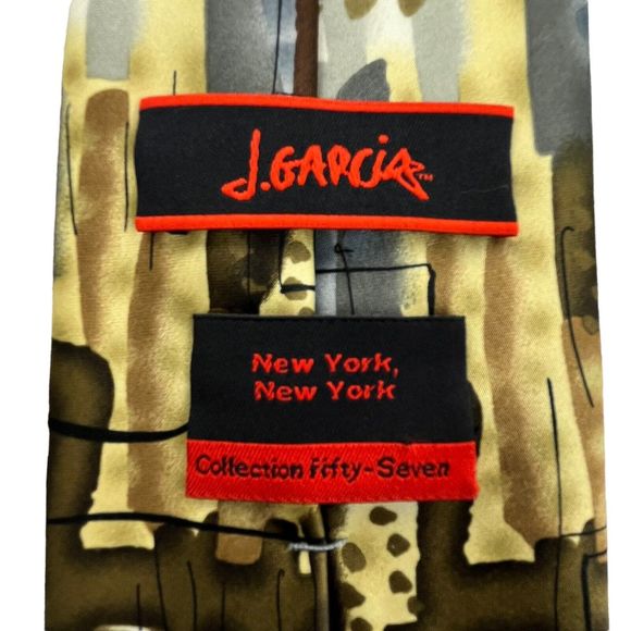 J Garcia Collection Fifty-Seven Necktie Brown Blue Watercolor Artistic Tie - Picture 5 of 9